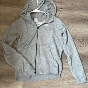 Nike Gray Sweater with Hood and Ribbed Cuffs